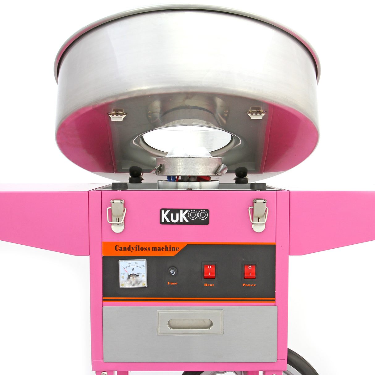 Machine à barbe à papa rose vif avec un grand bol en acier inoxydable, boutons de contrôle et design moderne, idéale pour les fêtes
