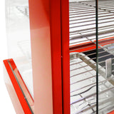 Vitrine chauffe-plats électrique 60 cm, couleur rouge vif, avec étagères en métal, porte en verre transparent et finition lisse
