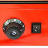 Vitrine chauffe-plats électrique KuKoo de 60 cm, rouge vif, avec un bouton de réglage de température et un interrupteur noir