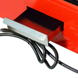 Vitrine chauffe-plats électrique KuKoo de 60 cm, couleur rouge vif, avec un tiroir en acier inoxydable et un cordon d'alimentation noir