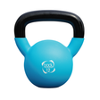 Kettlebell en néoprène bleu de 12 kg avec une poignée noire, surface lisse et arrondie, idéale pour l'entraînement et la musculation