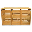 Cache-poubelle triple en bois clair avec lattes horizontales, finition lisse, design moderne et toit plat, idéal pour le jardin