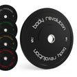 Disques olympiques bumper noirs de 5 kg et 10 kg, avec inscriptions blanches, conçus pour un entraînement efficace et sécurisé
