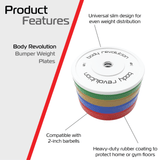 Lot de 6 Disques Olympiques Bumpers - 80 kg (2 x 5 kg, 2 x 15 kg, 2 x 20 kg)