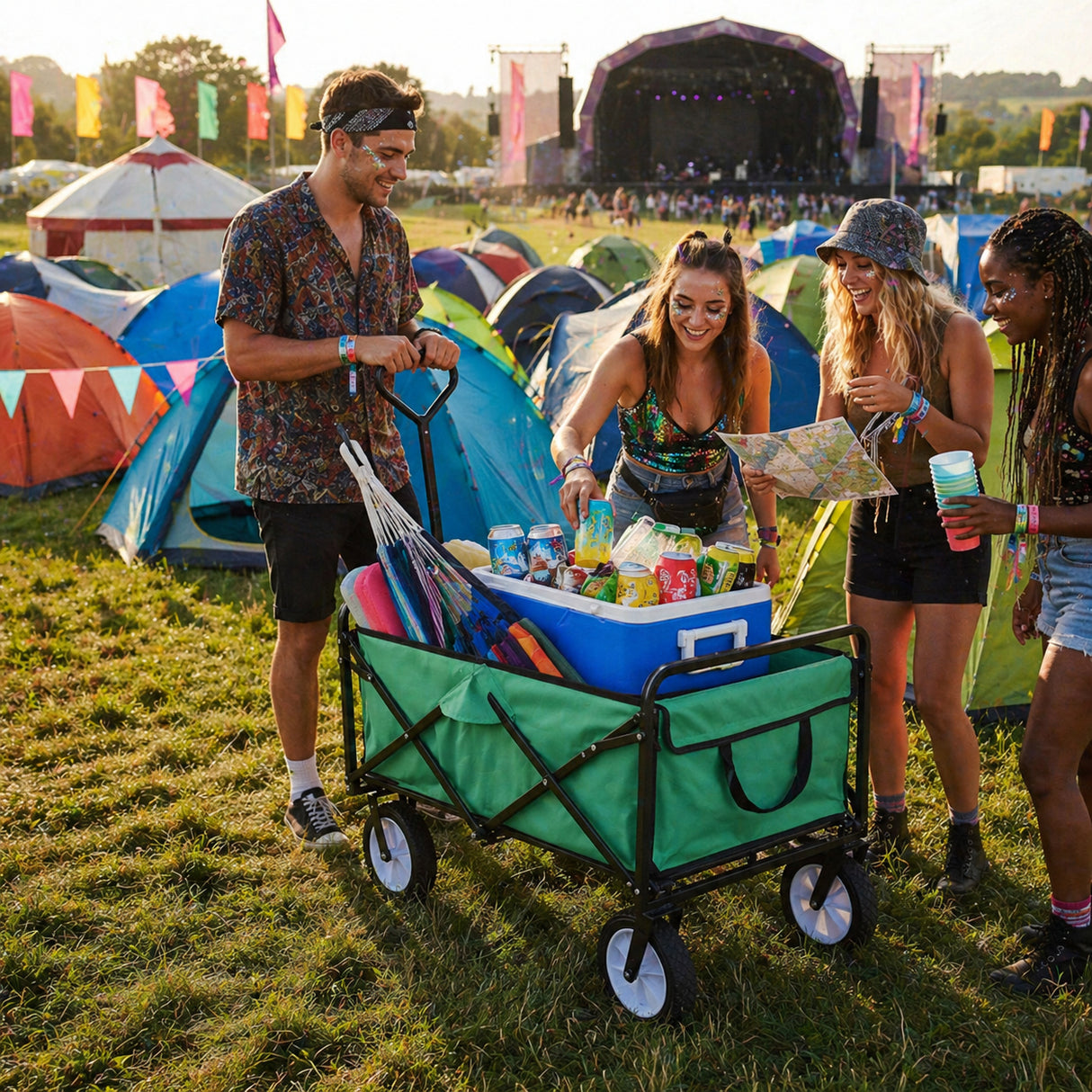 Chariot Tout-Terrain Pour Festival & Plage - Vert