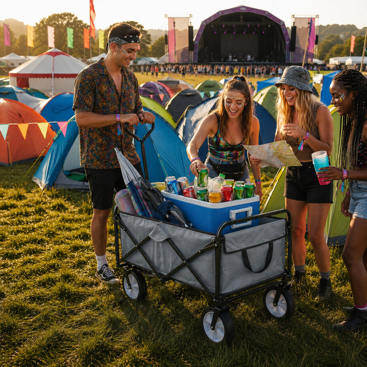 Chariot Tout-Terrain Pour Festival & Plage - Gris