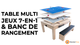 Table Multi Jeux 7 en 1 avec 2 Bancs de Rangement - Chêne