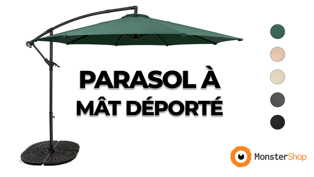 Parasol Banane à Mât Déporté 3 m & 4 Pieds en Éventail - Beige