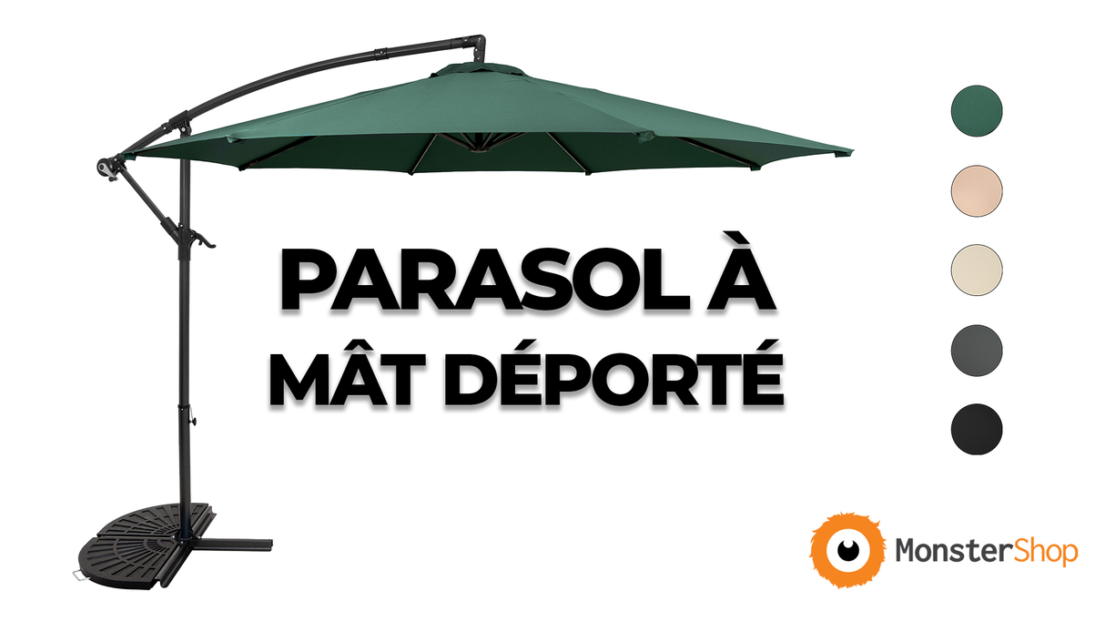 Parasol Banane à Mât Déporté 3 m & 2 Pieds en Éventail - Beige