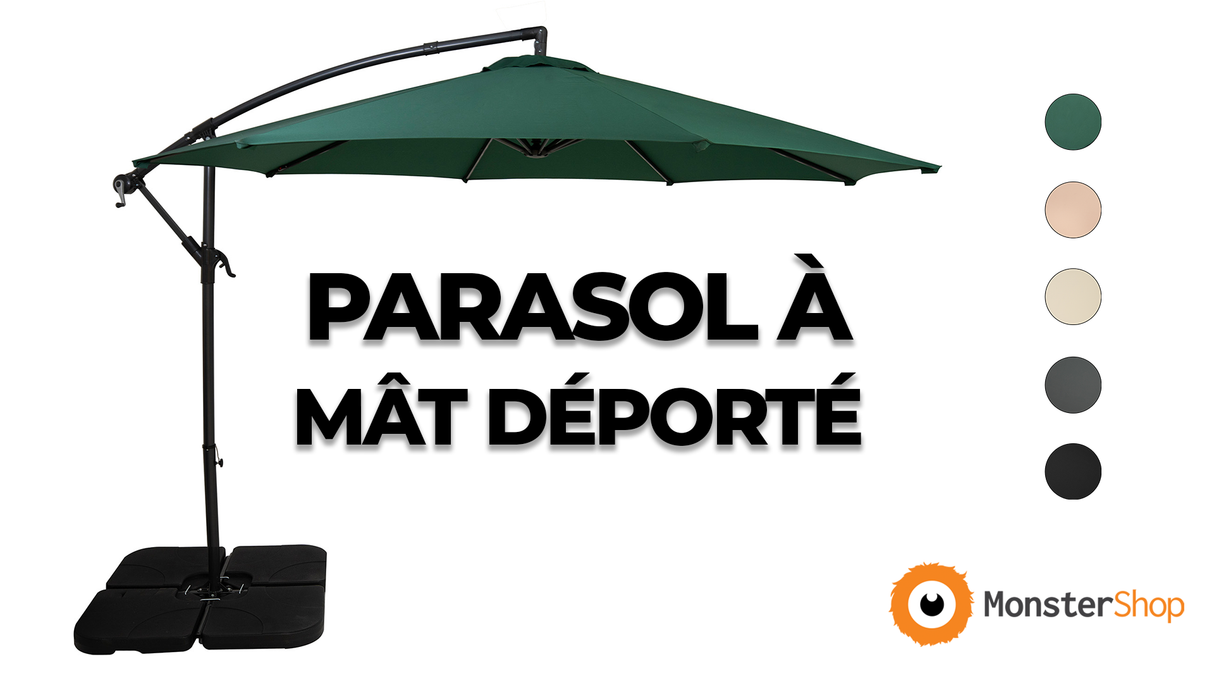Parasol Banane à Mât Déporté 3 m & Pied Carré - Beige