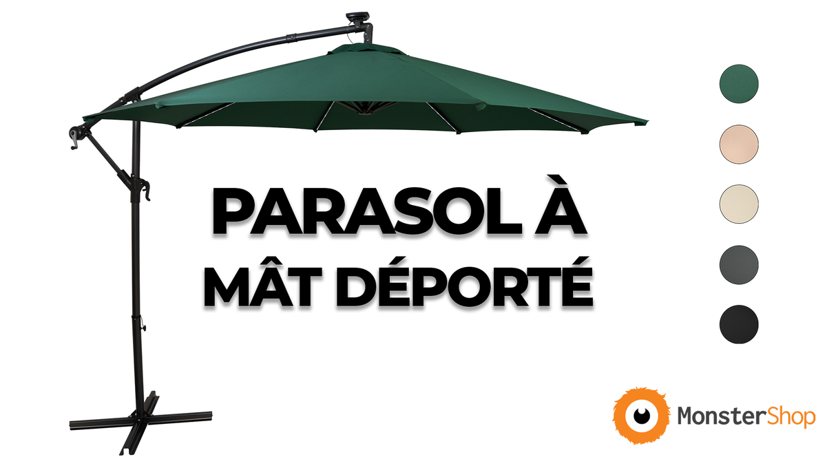 Parasol Banane à Mât Déporté à LED 3 m - Beige