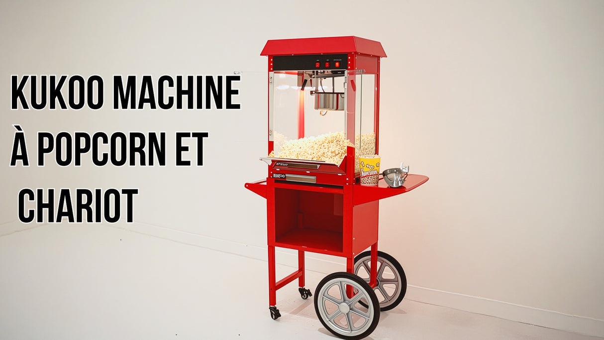 KuKoo Machine à Popcorn en Inox Rouge & Chariot