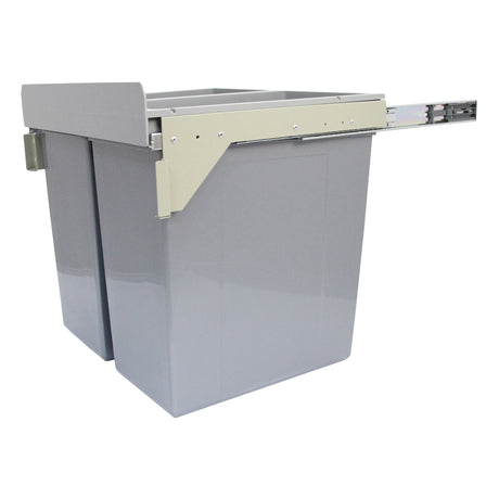 Poubelle incastrable KuKoo de 90 L, en plastique gris, avec deux compartiments et un système de glissière pour un accès facile