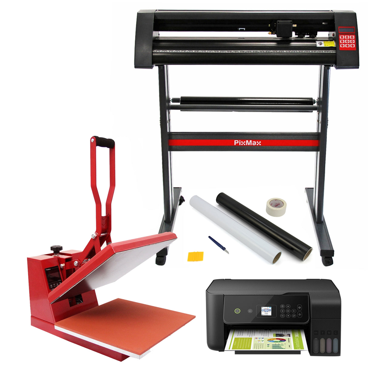 PixMax Lot de Presse à Chaud Plat 38cm, Plotter de Découpe Vinyle, Imprimante & Outils de Traçage