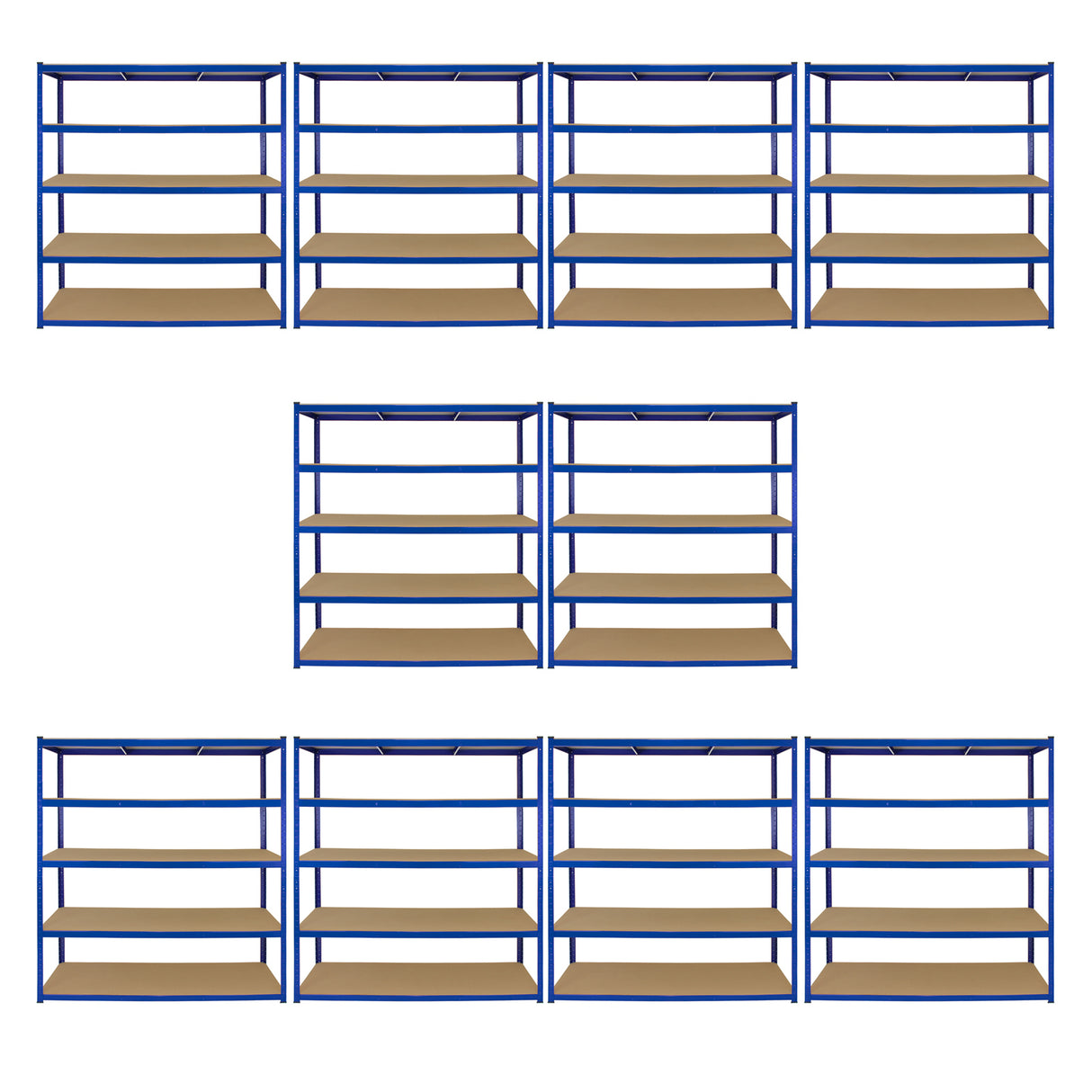 Monster Racking - 10 Rayonnages T-Rax en Acier Bleu 160cm x 60cm x 180cm