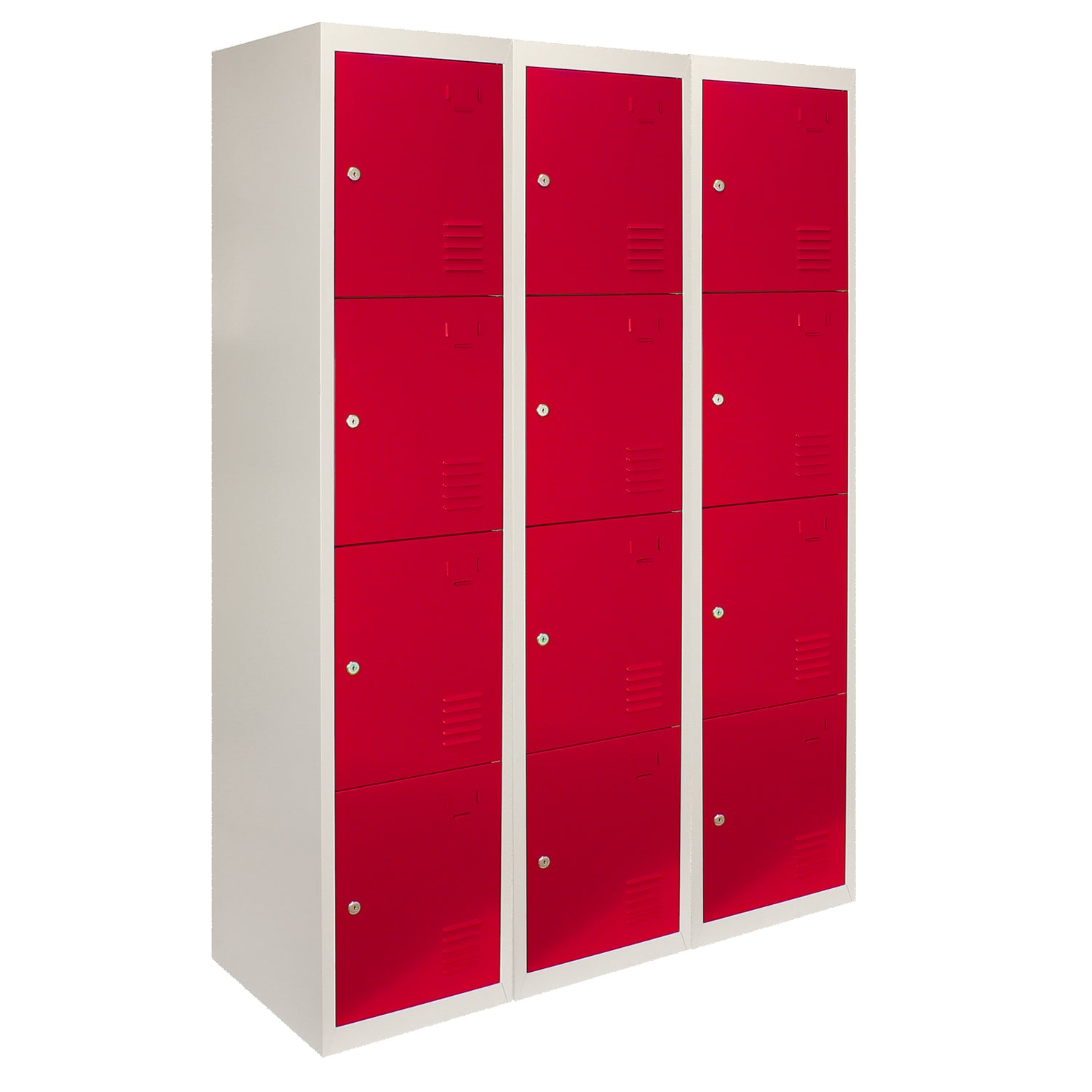 Lot de 3 Casiers de Rangement de 4 Portes en Acier Rouge
