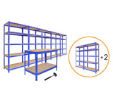 Monster Racking - 5 Rayonnages T-Rax de 75cm, 2 Rayonnages T-Rax de 90cm en Acier Bleu & 1 Établi Q-Rax en Acier Bleu 120cm