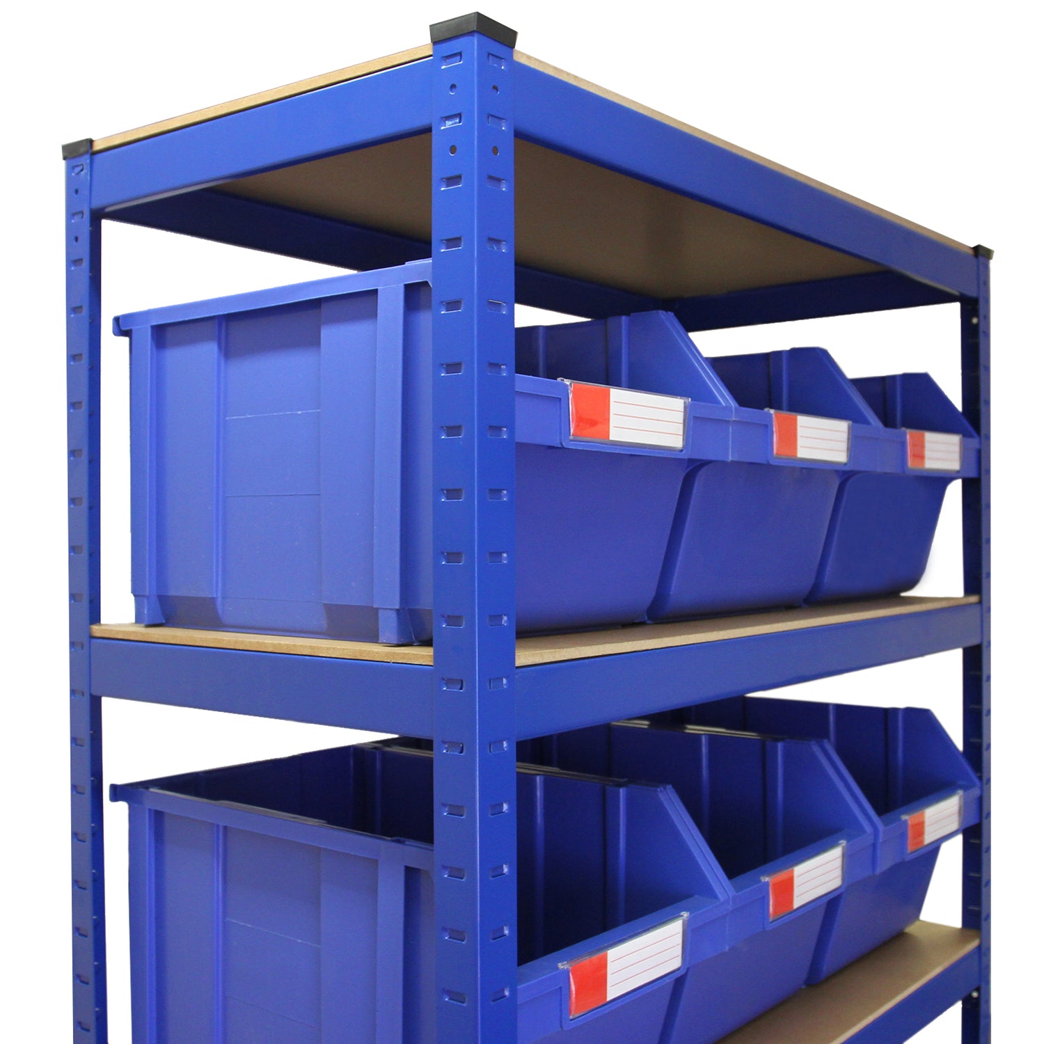 Monster Racking - Lot de 1 Rayonnage T-Rax en Acier Bleu & 12 x Boîtes de Rangement à Selection Rapide