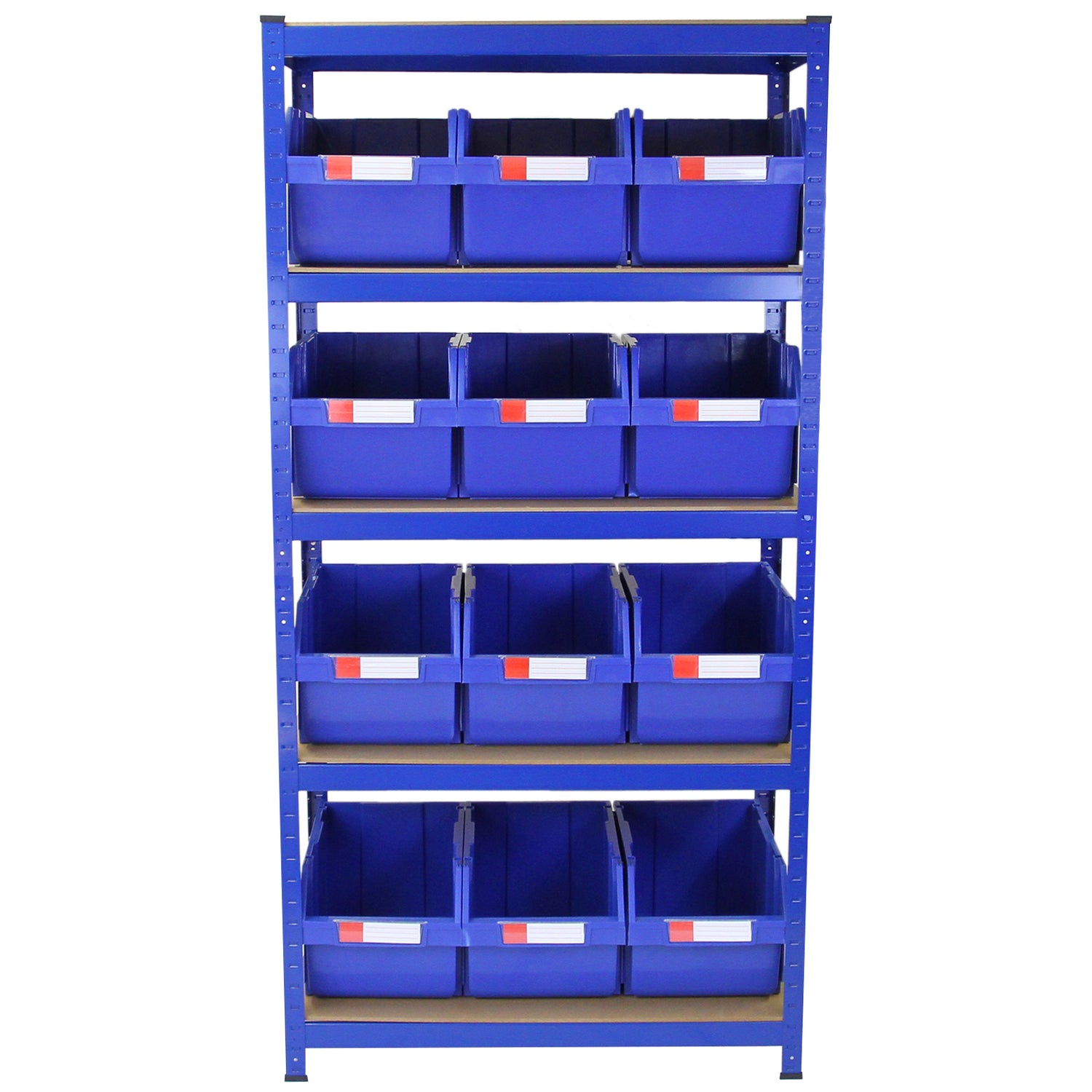 Monster Racking - Lot de 1 Rayonnage T-Rax en Acier Bleu & 12 x Boîtes de Rangement à Selection Rapide