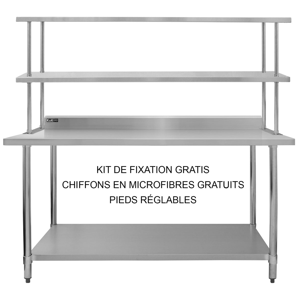 KuKoo Plan de Travail 180 cm avec Étagère d'Appoint à 2 Niveaux