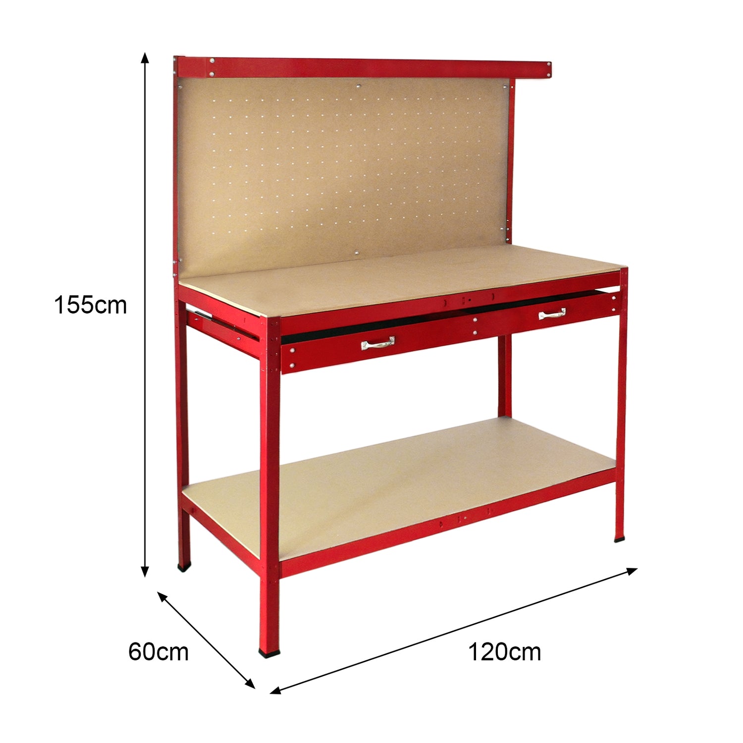 Établi de Travail à Tiroir en Acier Rouge avec Panneau Perforé