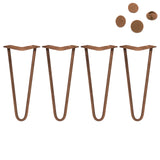 4 Pieds de Table en Epingle à Cheveux - 30,5cm- 2 Tiges - 10mm - Cuivre