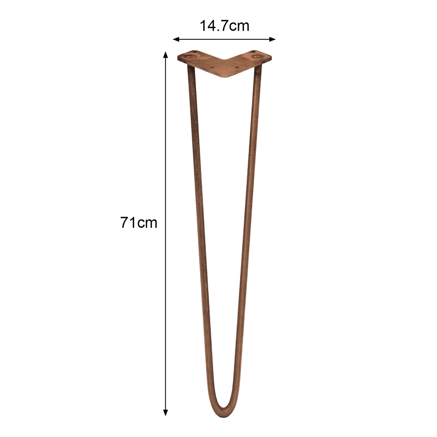 4 Pieds de Table en Epingle à Cheveux - 71cm - 2 Tiges - 12mm - Cuivre