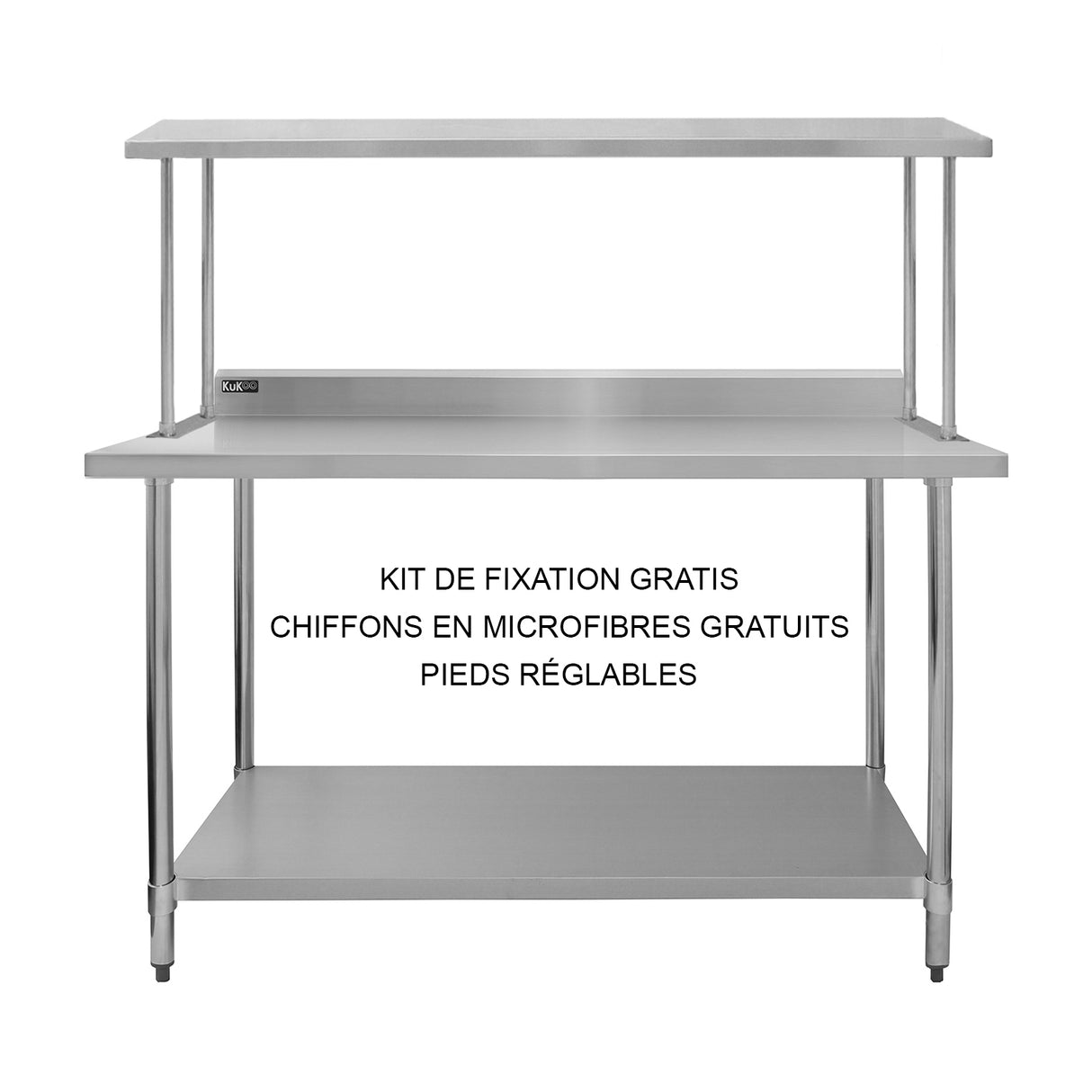 Table de Travail Préparation Cuisine 1500mm & Étagère d'Appoint