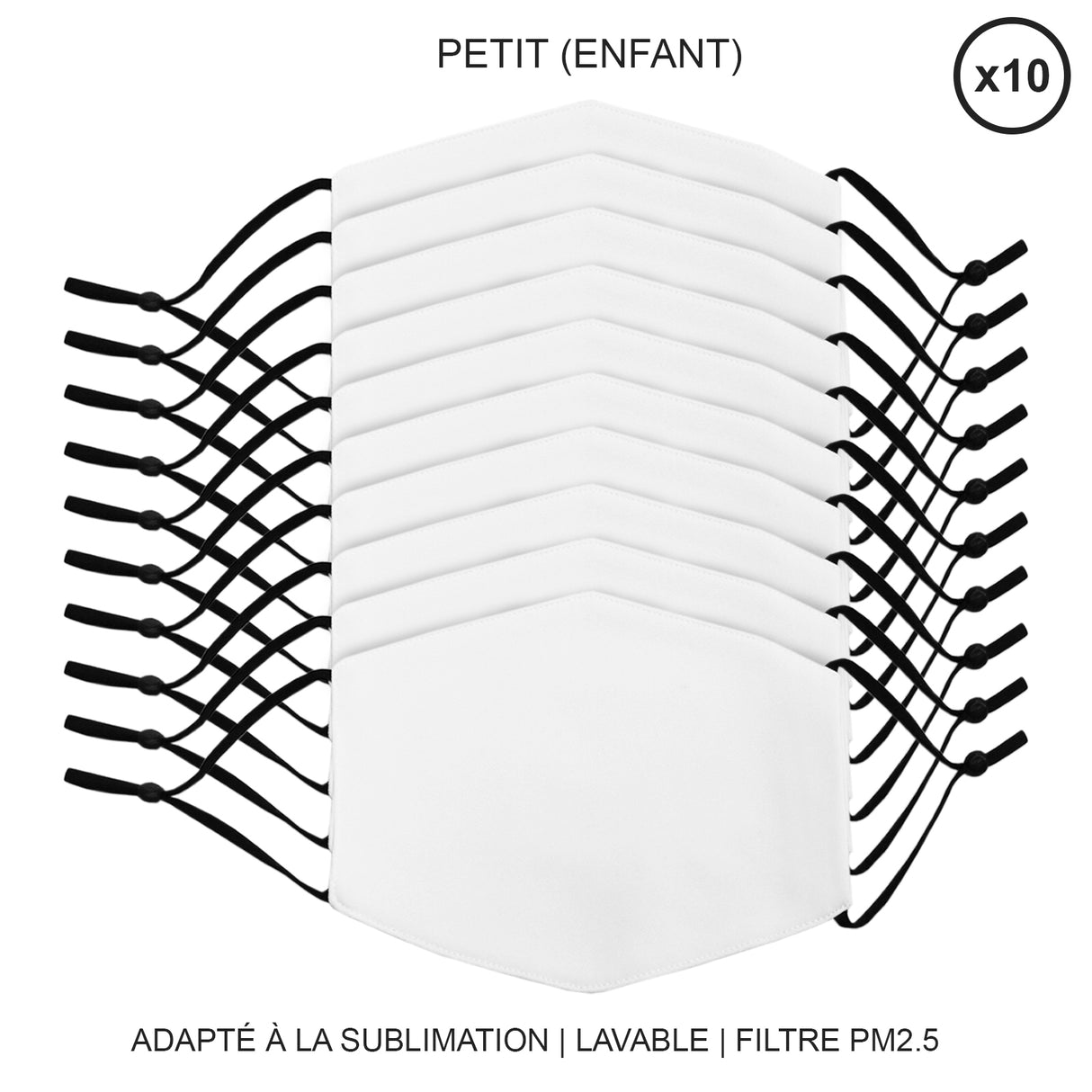 10 Masques de Visage Vierges pour Sublimation (Taille P)