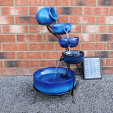Fontaine de Jardin à 4 Niveaux avec Panneau Solaire - Bleu