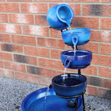 Fontaine de Jardin à 4 Niveaux avec Panneau Solaire - Bleu