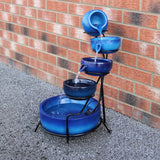 Fontaine de Jardin à 4 Niveaux avec Panneau Solaire - Bleu