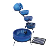 Fontaine de Jardin à 4 Niveaux avec Panneau Solaire - Bleu