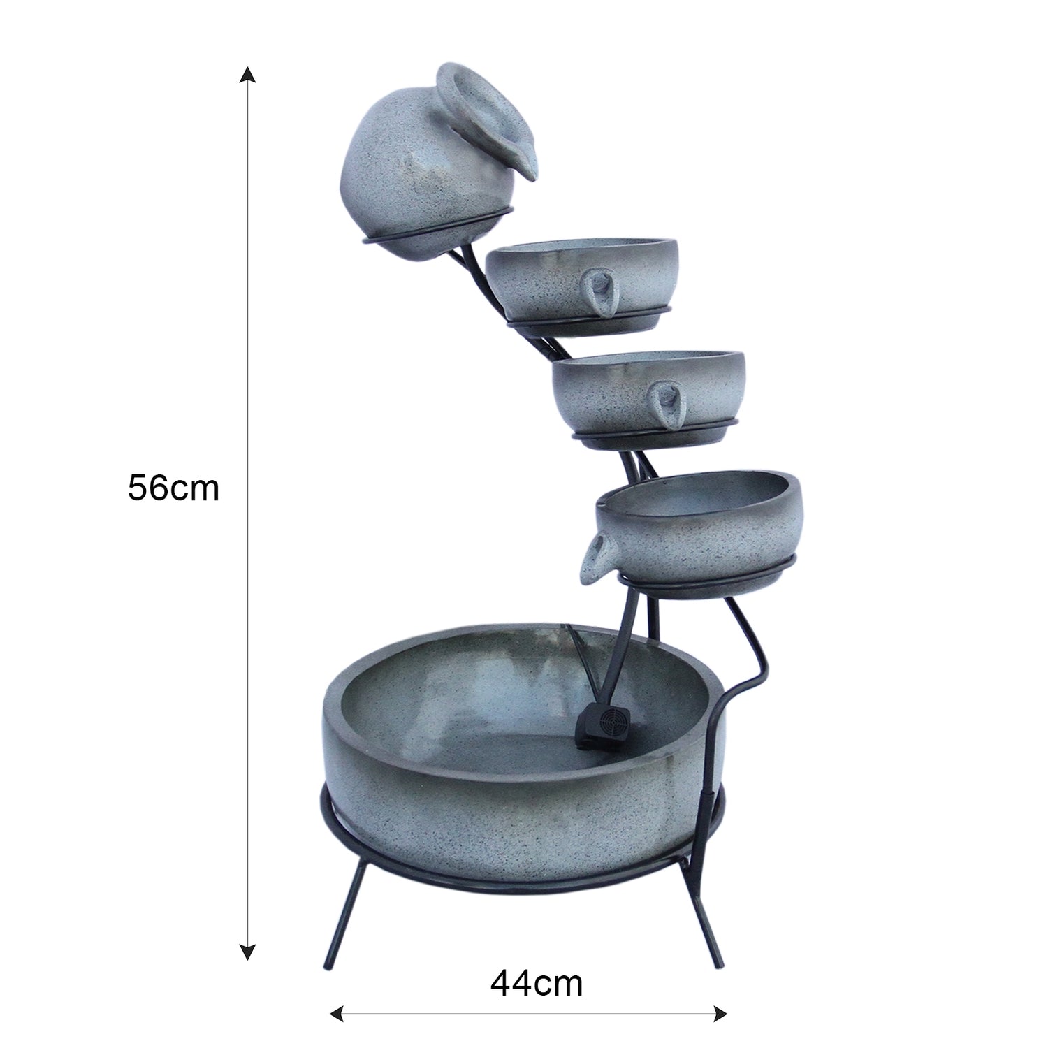 Fontaine de Jardin à 4 Niveaux avec Panneau Solaire - Gris