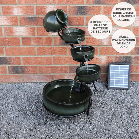 Fontaine Énergie Solaireà 4 Niveaux de Bols Renversants Vert