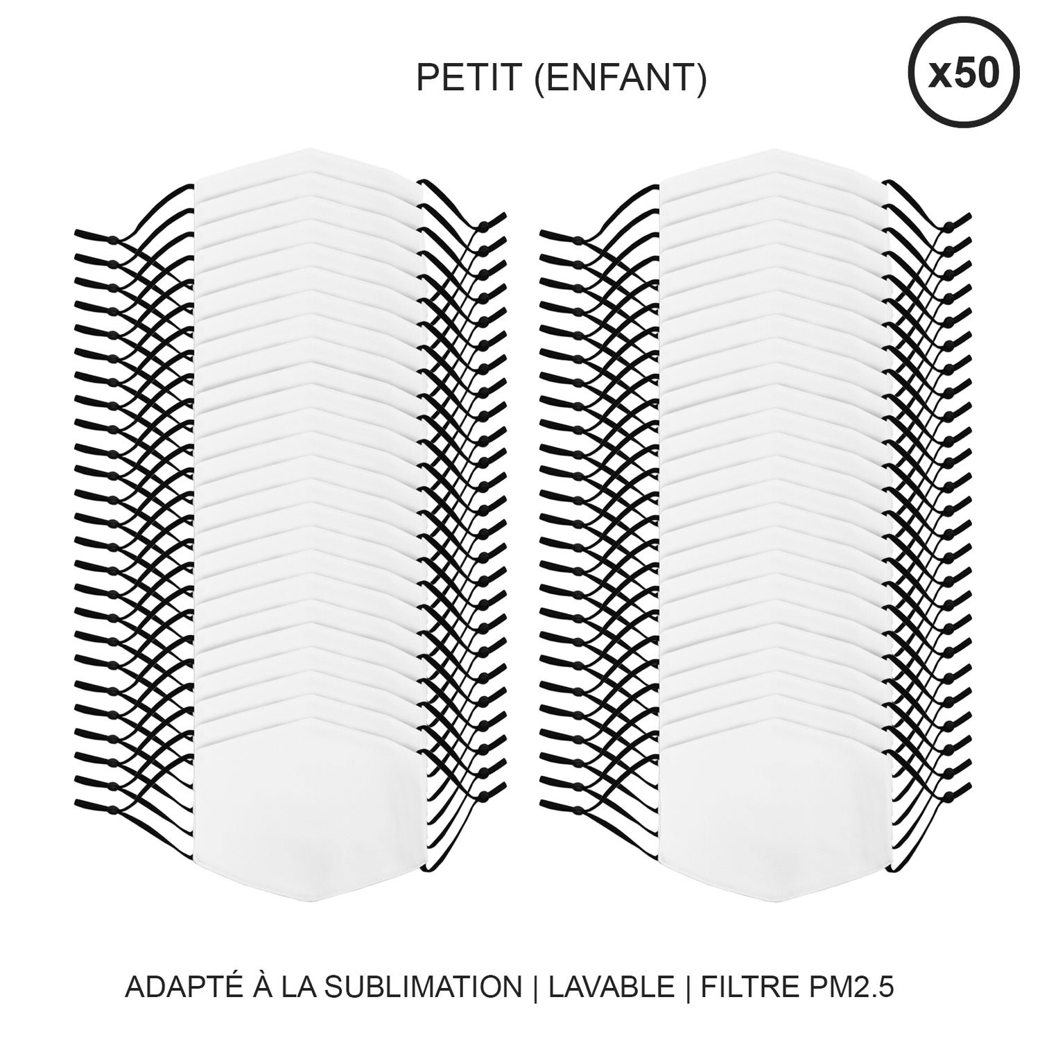 50 Masques de Visage Vierges pour Sublimation (Taille P)