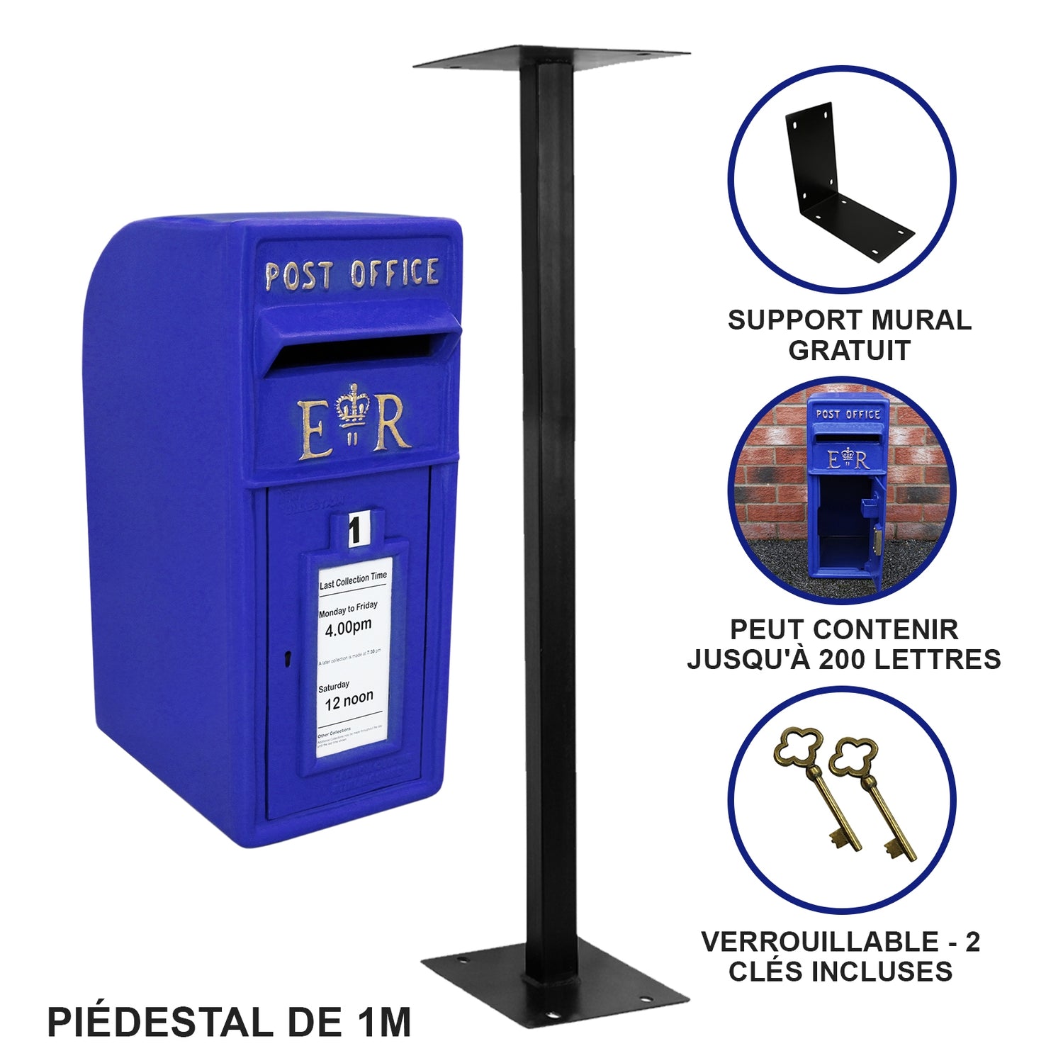 Boîte aux Lettres Bleue avec Support
