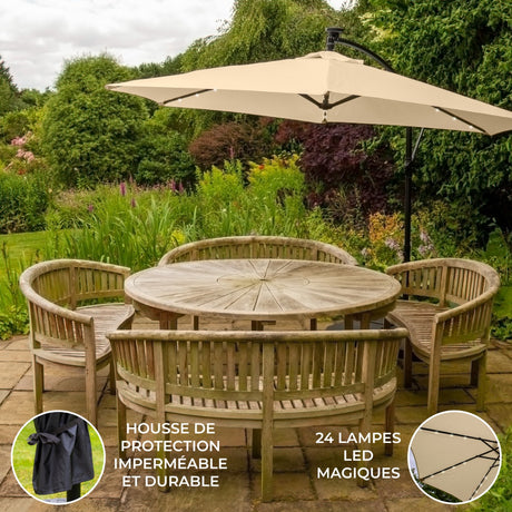 Parasol Beige 3m avec LED's Intégrés