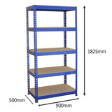 Monster Racking - Lot de 3 Rayonnages Q-Rax en Acier Bleu 90 cm, 1 Établi de Travail Q-Rax & Maillet