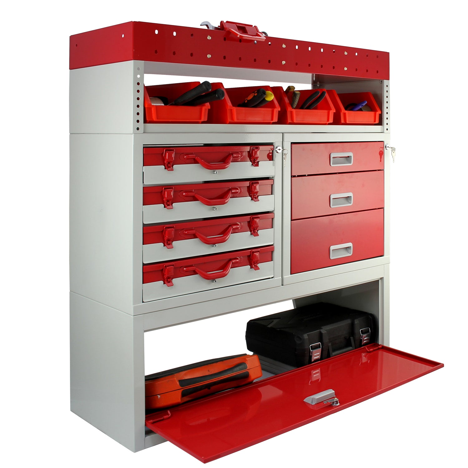 Monster Racking - Lot de 2 Rayonnages Pour Van & Casier Utilitaire en Acier Rouge « Flame »