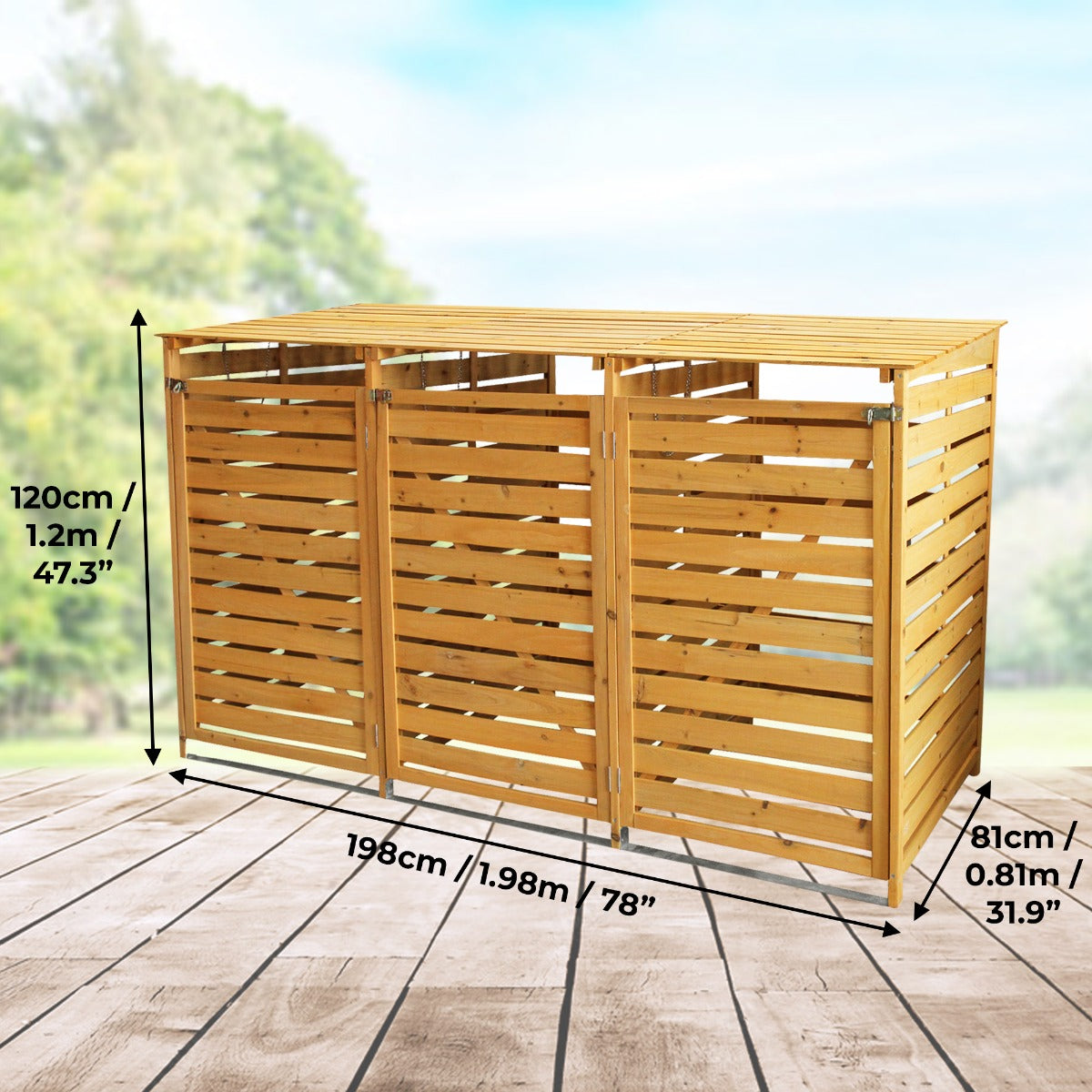 Cache Poubelle Triple en Bois
