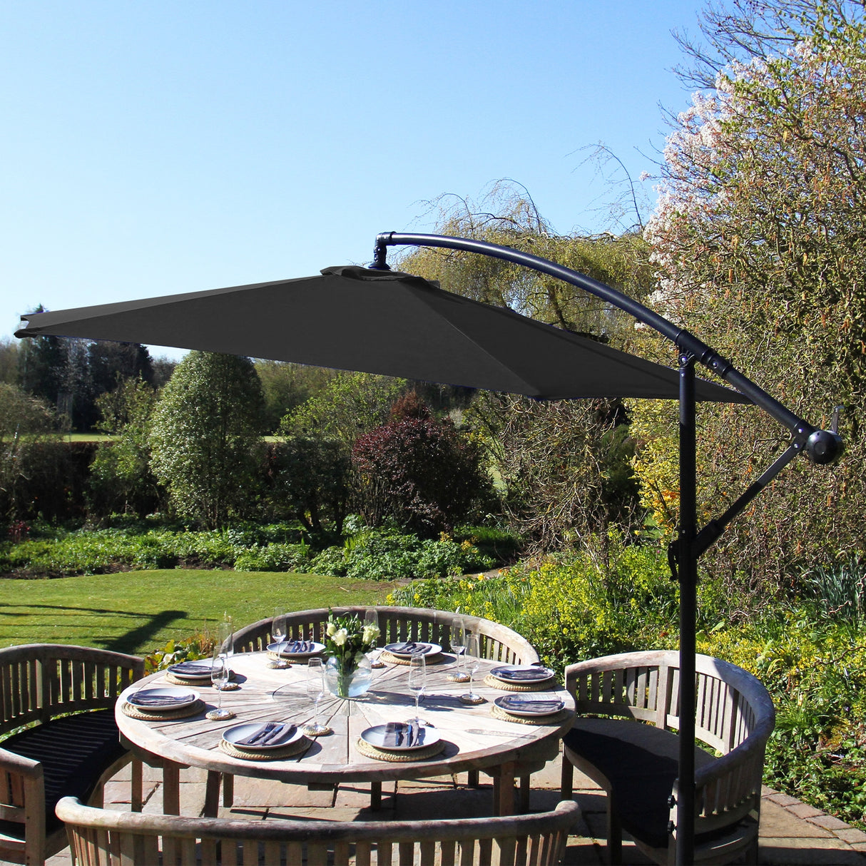 Parasol Cantilever Noir & Base Carrée 3m x 3m x 2.5m