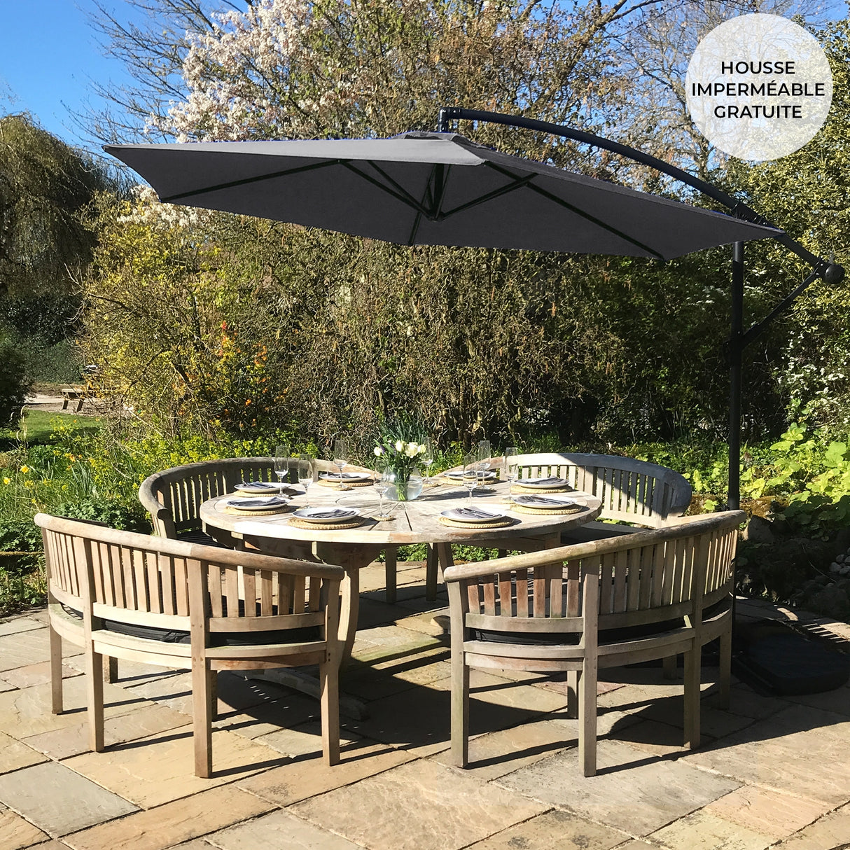 Parasol Cantilever Gris 3m x 3m x 2.5m