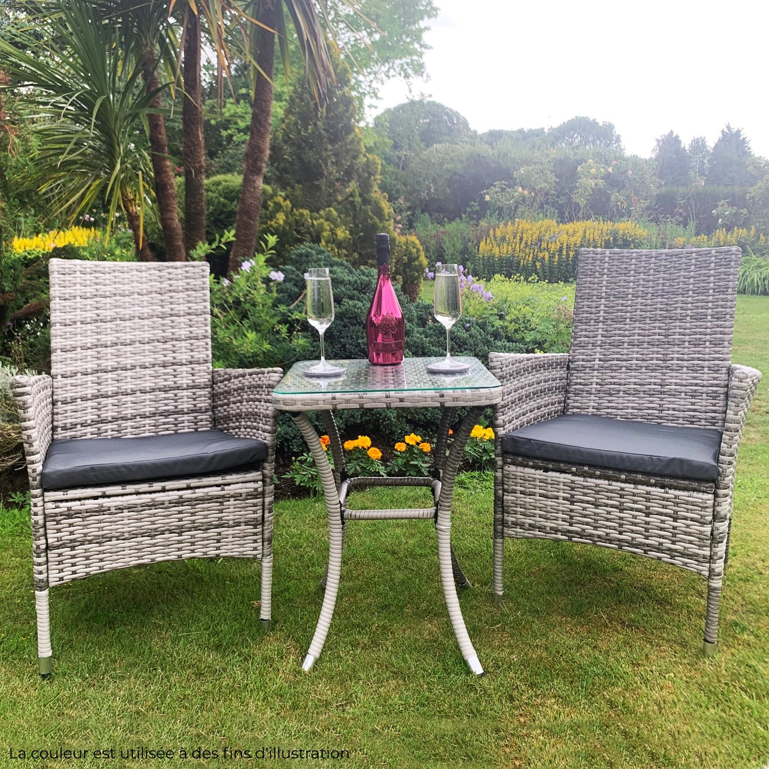 Jardí Set Bistro en Rotin Gris